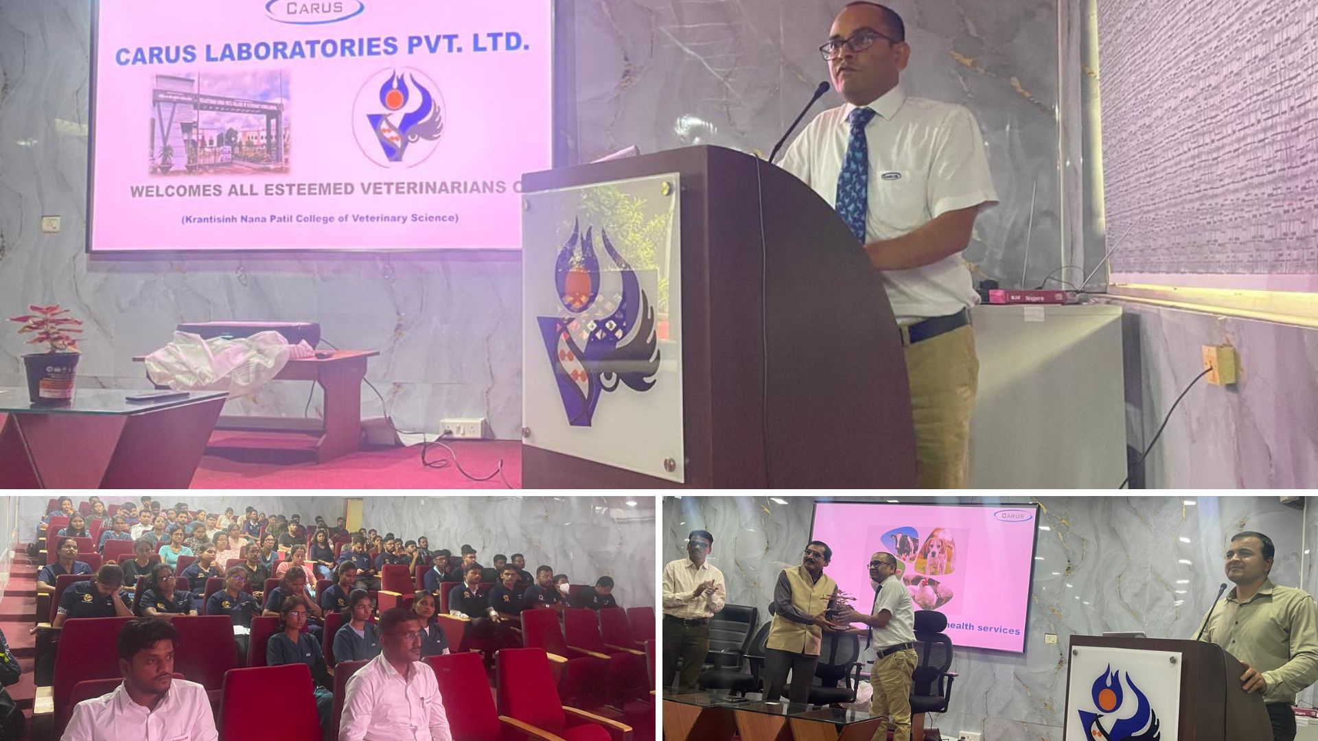 Dr. Deepak Kumar delivering a seminar on mastitis management at KNP College, Shirwal